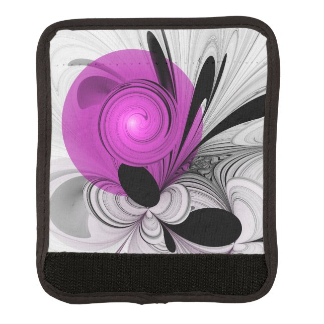 Abstract Black Gray With Magenta Fractal Art Luggage Handle Wrap (Front)