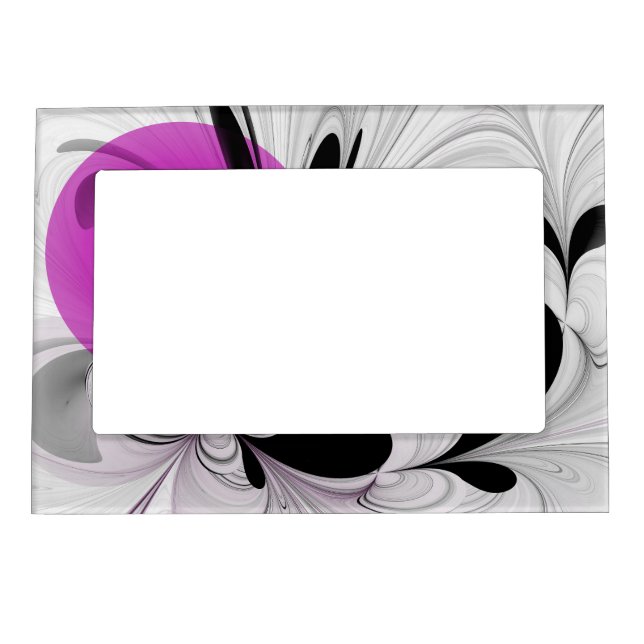 Abstract Black Gray With Magenta Fractal Art Magnetic Frame (Front)