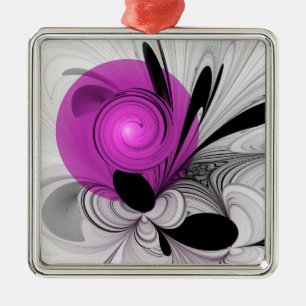 Abstract Black Gray With Magenta Fractal Art Metal Ornament
