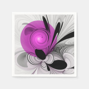 Abstract Black Gray With Magenta Fractal Art Napkins