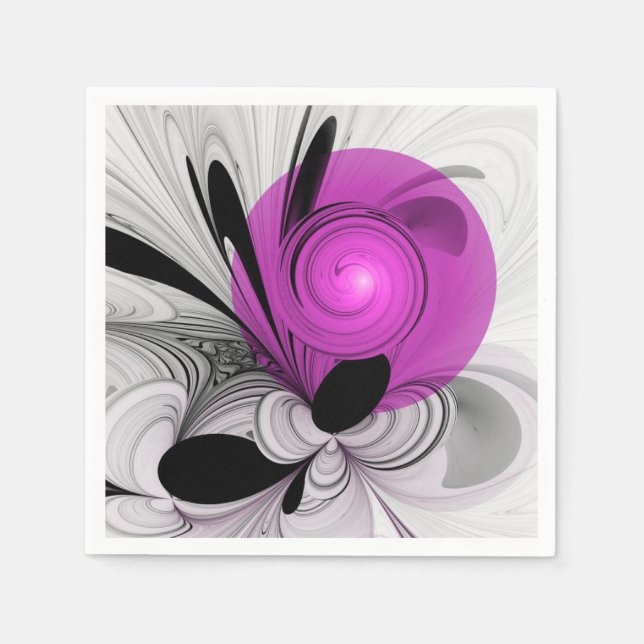 Abstract Black Gray With Magenta Fractal Art Napkins (Front)