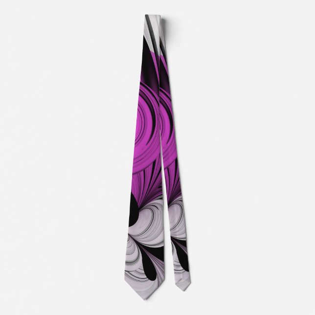 Abstract Black Gray With Magenta Fractal Art Neck Tie (Front)