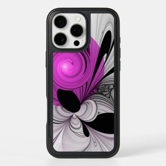 Abstract Black Gray With Magenta Fractal Art Otterbox iPhone Case (Back)