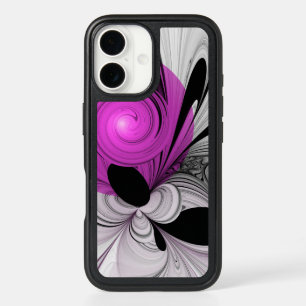 Abstract Black Gray With Magenta Fractal Art iPhone 16 Case