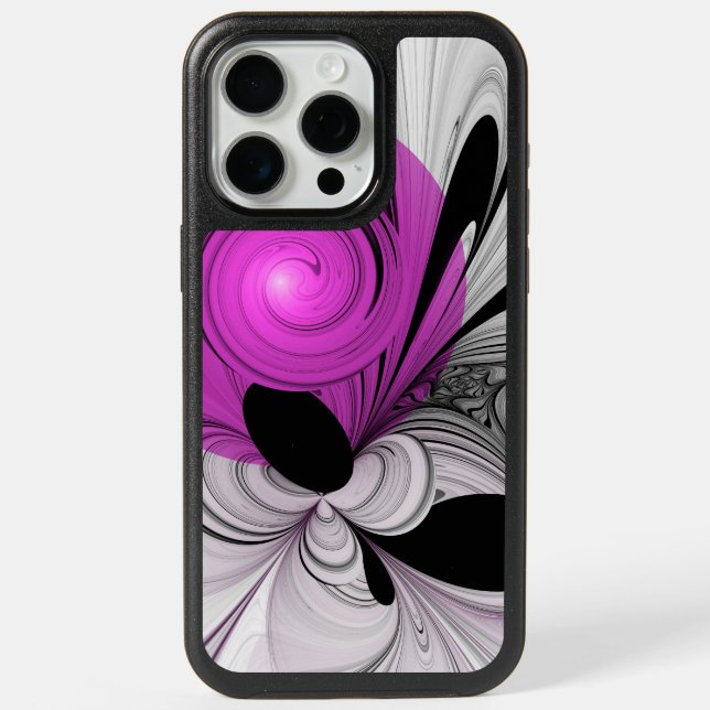 Abstract Black Gray With Magenta Fractal Art Otterbox iPhone Case (Back)