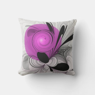 Abstract Black Gray With Magenta Fractal Art Outdoor Pillow