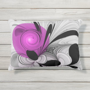 Abstract Black Gray With Magenta Fractal Art Outdoor Pillow