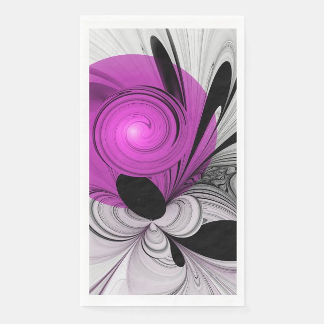 Abstract Black Gray With Magenta Fractal Art Paper Guest Towels (Front)