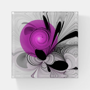 Abstract Black Gray With Magenta Fractal Art Paperweight