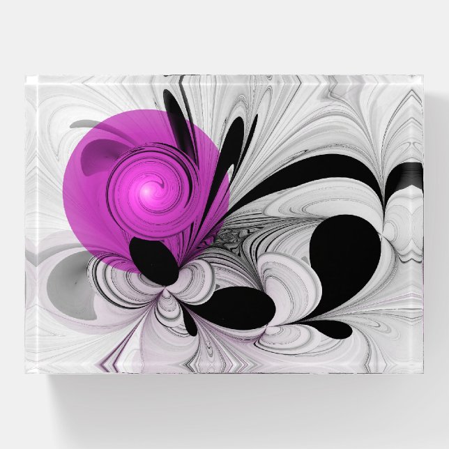 Abstract Black Gray With Magenta Fractal Art Paperweight (Front)