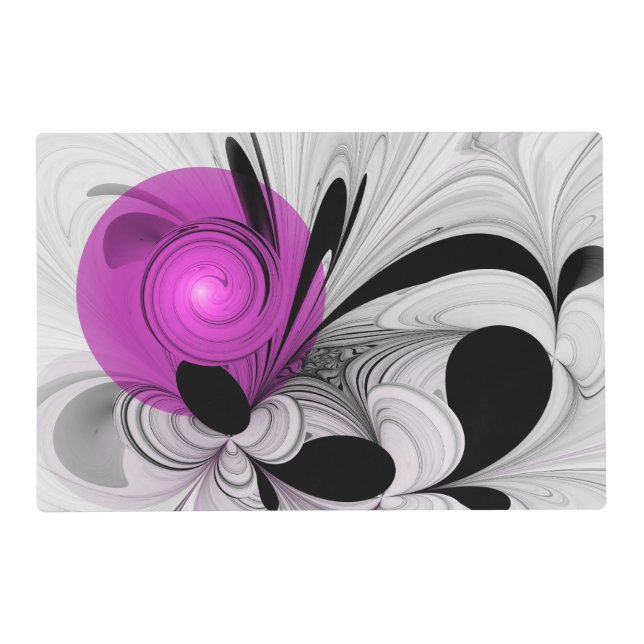 Abstract Black Gray With Magenta Fractal Art Placemat (Front)