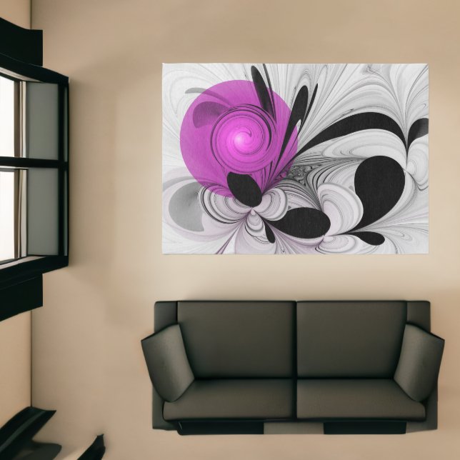Abstract Black Gray With Magenta Fractal Art Rug (Insitu (Indoor 1))
