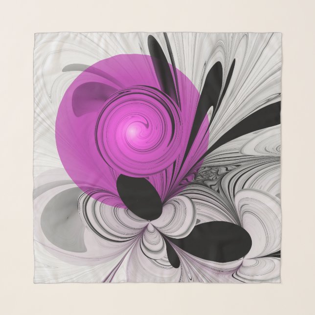Abstract Black Gray With Magenta Fractal Art Scarf (Front)