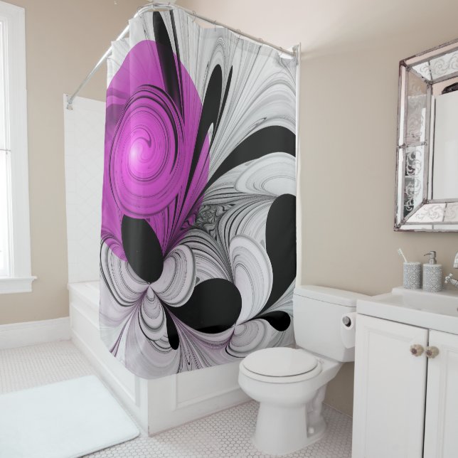 Abstract Black Gray With Magenta Fractal Art Shower Curtain (In Situ)