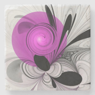 Abstract Black Gray With Magenta Fractal Art Stone Coaster