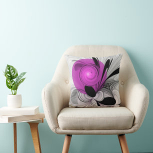 Abstract Black Gray With Magenta Fractal Art Throw Pillow
