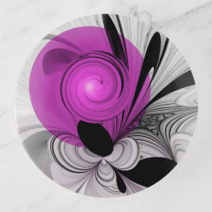 Abstract Black Gray With Magenta Fractal Art Trinket Tray