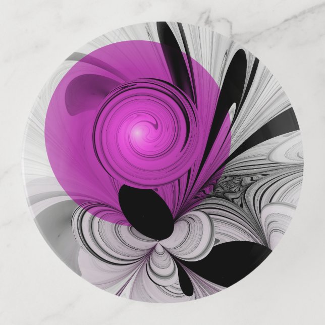 Abstract Black Gray With Magenta Fractal Art Trinket Tray (Front)