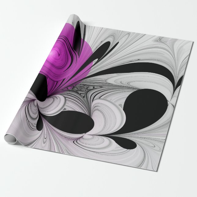 Abstract Black Gray With Magenta Fractal Art Wrapping Paper (Unrolled)