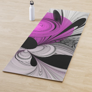 Abstract Black Gray With Magenta Fractal Art Yoga Mat