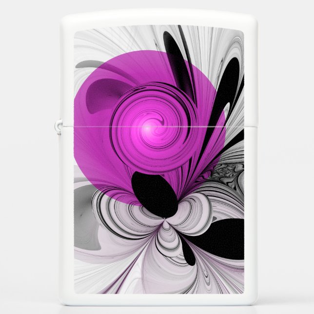 Abstract Black Gray With Magenta Fractal Art Zippo Lighter (Front)