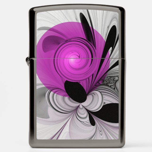Abstract Black Gray With Magenta Fractal Art Zippo Lighter (Front)