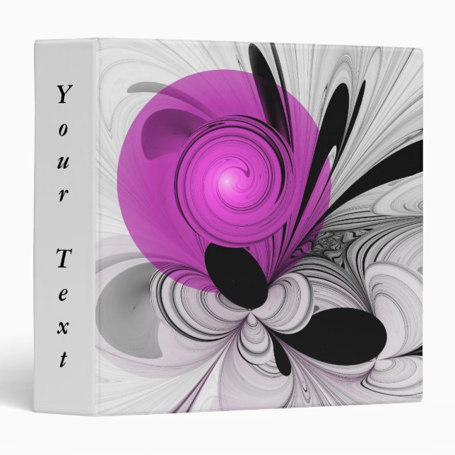 Abstract Black Gray With Magenta Fractal Text 3 Ring Binder (Front/Spine)