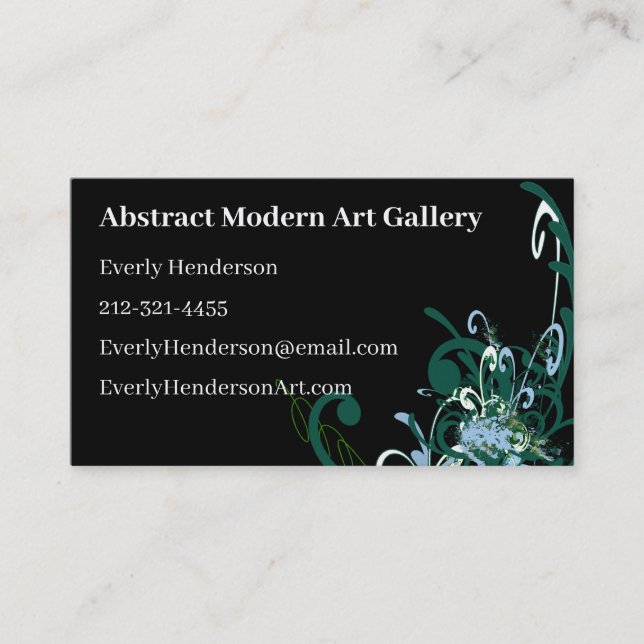 Abstract Black Green Blue Tones Swirl Paint Splats Business Card (Front)