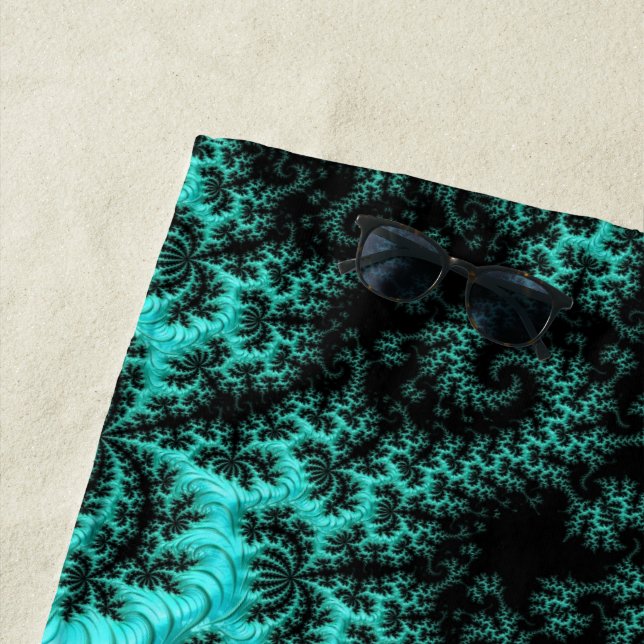 Abstract Black Green Fractal Art Beach Towel (In Situ)