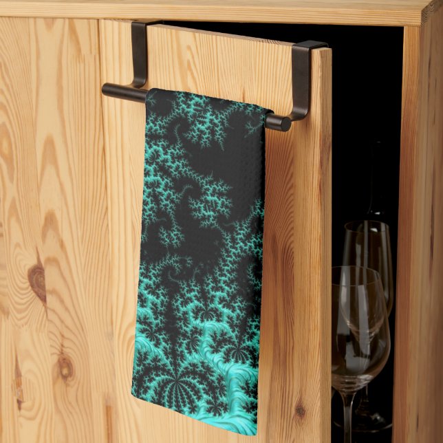 Abstract Black Green Fractal Art Kitchen Towel (Thirds Fold)