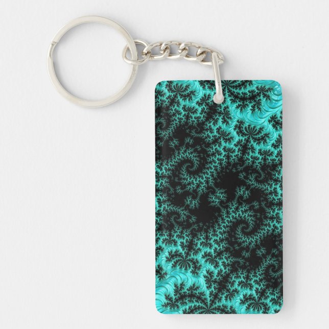 Abstract Black Green Fractal Pattern Keychain (Front)