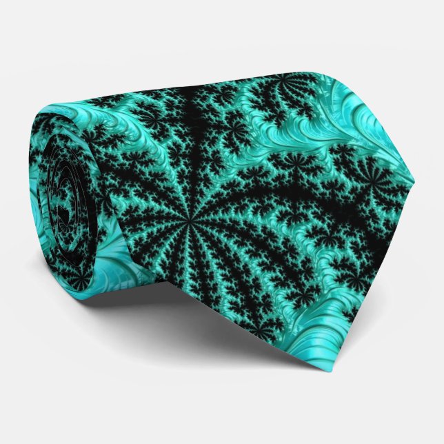 Abstract Black Green Fractal Pattern Neck Tie (Rolled)
