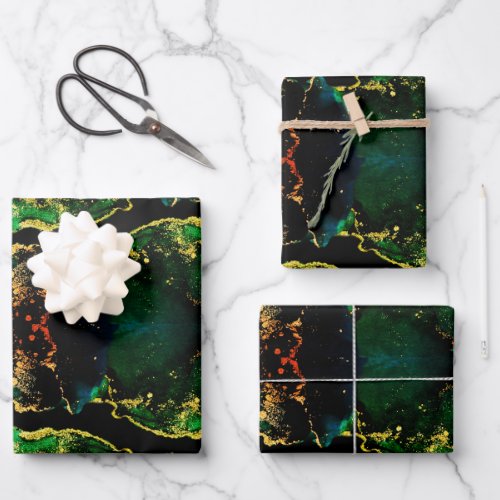 Abstract Black Green Gold  Wrapping Paper Sheets