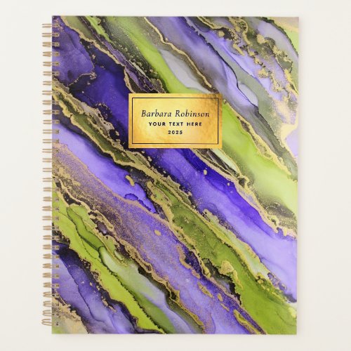 Abstract Black Green Purple Gold Foil Planner