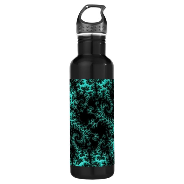 Abstract Black Green Symmetrical Fractal Stainless Steel Water Bottle (Front)