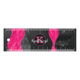 Abstract Black Hot Pink Waves Glam Monogram 6-Inch Ruler