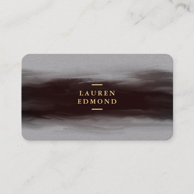 Abstract Black Ink Brushstroke Premium Gray Business Card (Front)