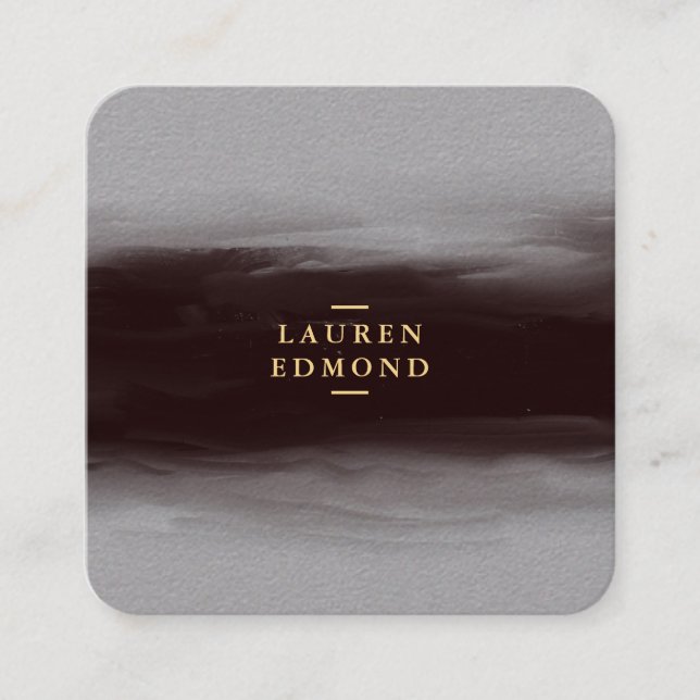 Abstract Black Ink Brushstroke Premium Gray Square Business Card (Front)