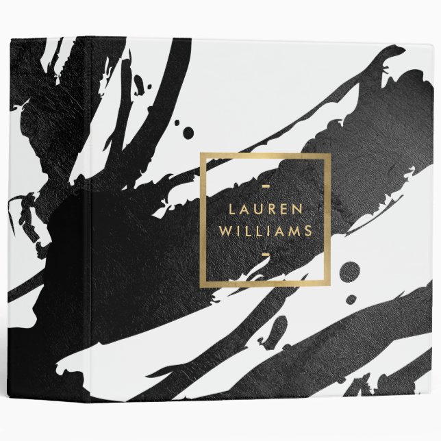 Abstract Black Ink Brushstrokes 3 Ring Binder (Front/Spine)