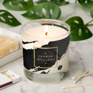 Abstract Black Ink Brushstrokes Scented Candle