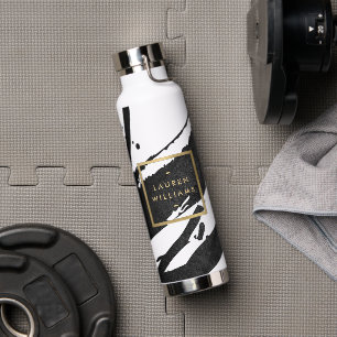 Abstract Black Ink Brushstrokes Water Bottle