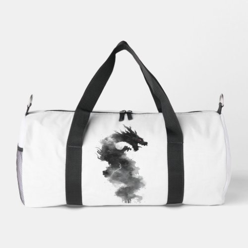 Abstract Black Ink Smoke Dragon Fantasy Duffle Bag