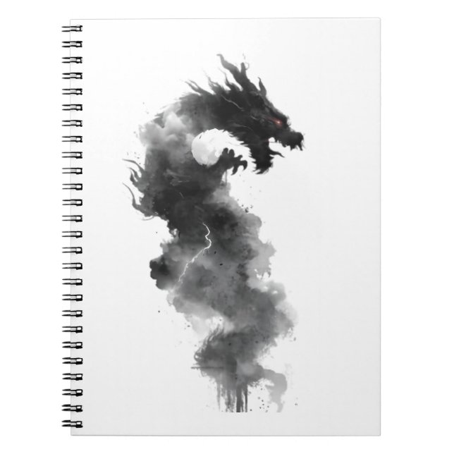 Abstract Black Ink Smoke Dragon Fantasy Notebook (Front)