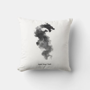 Abstract Black Ink Smoke Dragon Fantasy Pillow