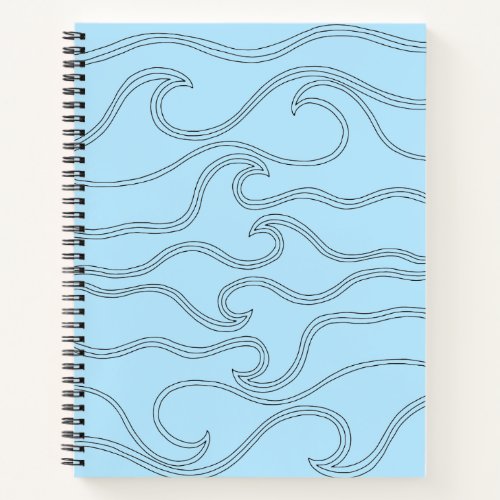 Abstract black line art waves sea blue background notebook