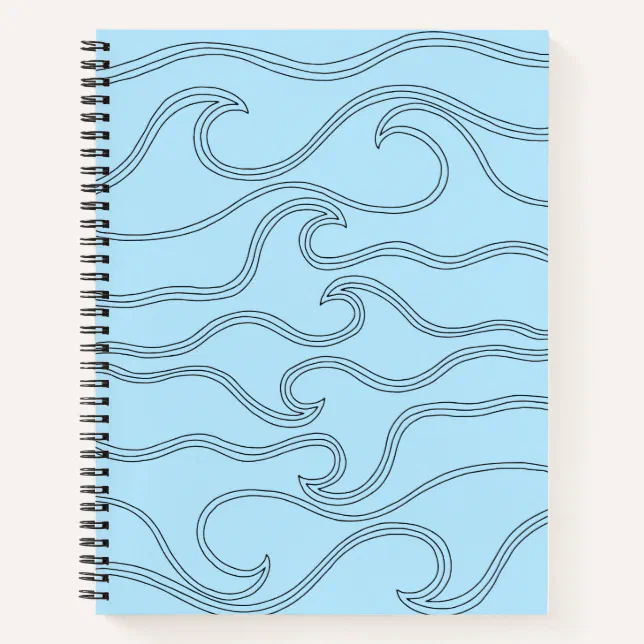 Notebook Wave Line Abstract black line art waves sea blue background notebook | Zazzle