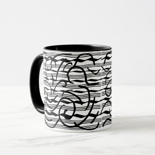 abstract black lines art mug