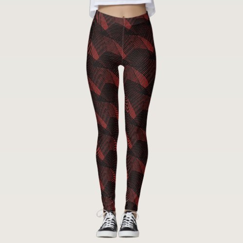 Abstract Black Lines Modern Red Leggings