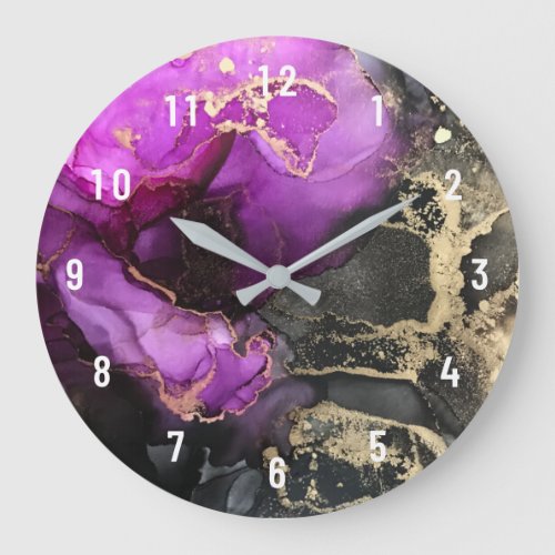 Abstract Black Magenta Pink Gold Large Clock