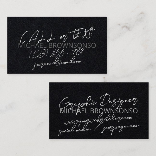 Abstract Black Minimal Calligraphy Signature Business Card